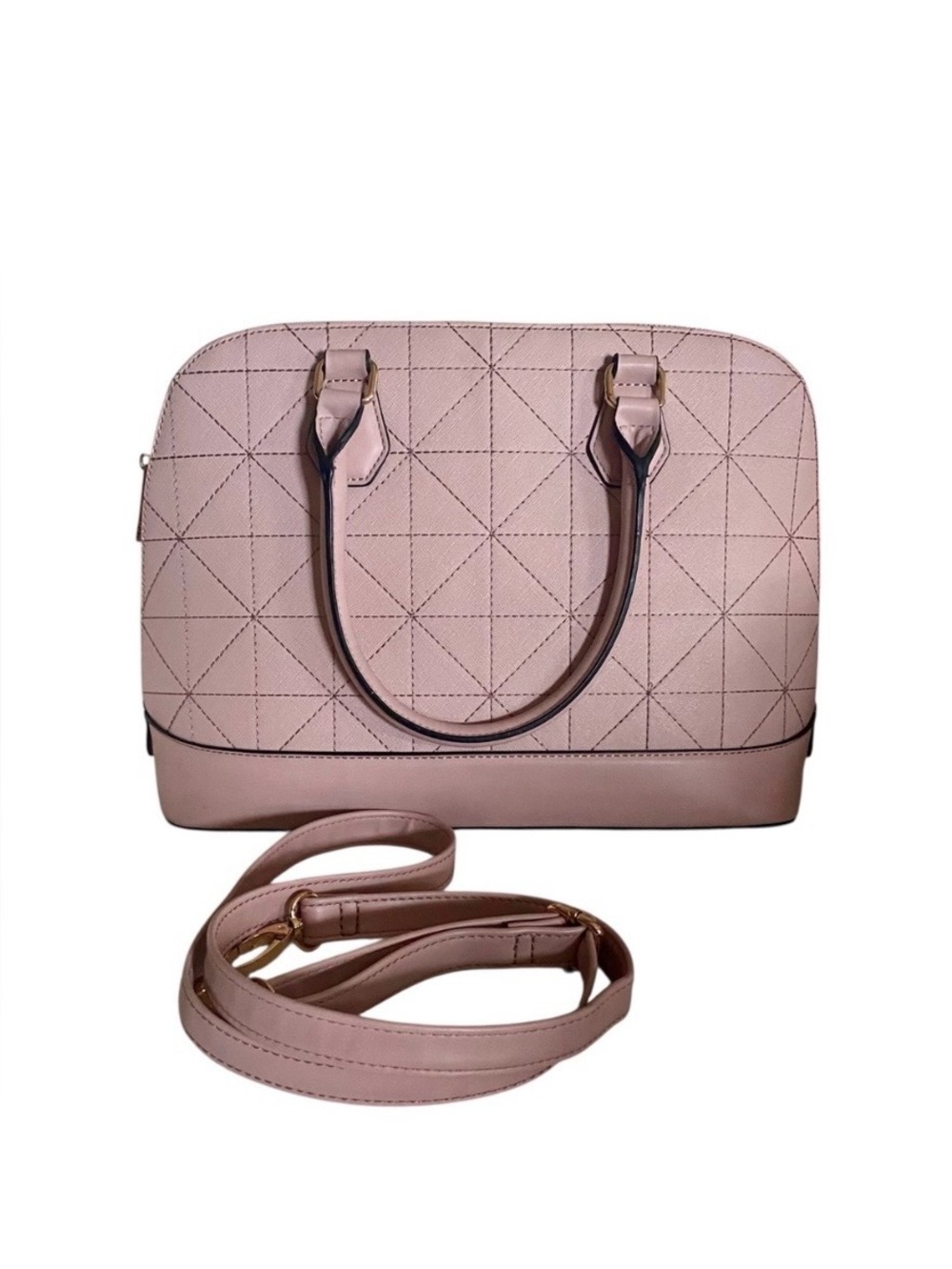 Aldo Blush Pink Dome Faux Leather Satchel Handbag with Shoulder/Crossbody Strap